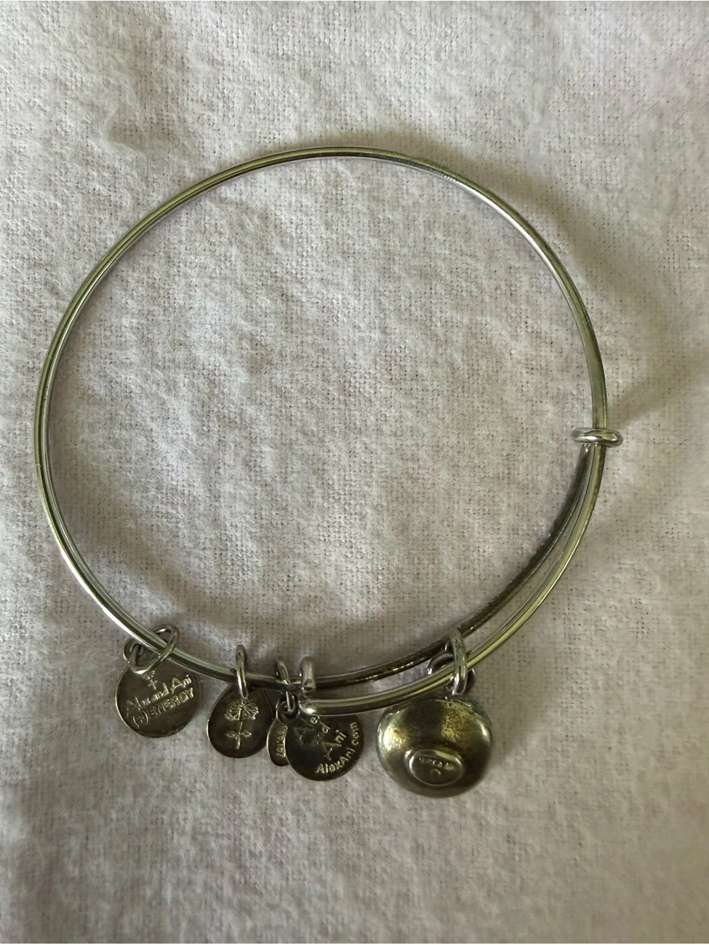 Alex and Ani Silver Bangle with Green Crystal Charm